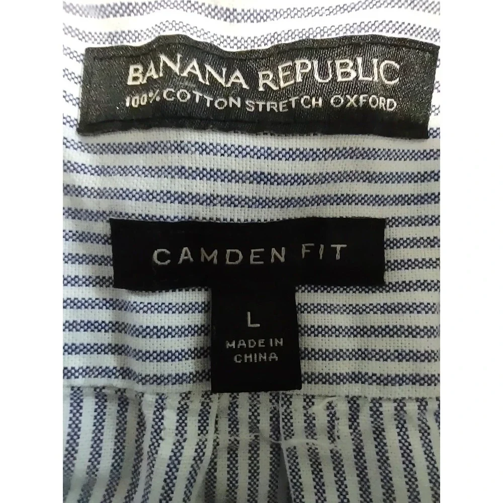 Banana Republic Shirt Men's Large Camden Fit Blue Striped Long Sleeve‎ Button Up